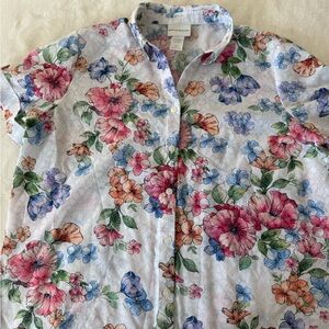 ALFRED DUNNER  Classics Watercolor Floral Short Sleeve Button Blouse Size L E40